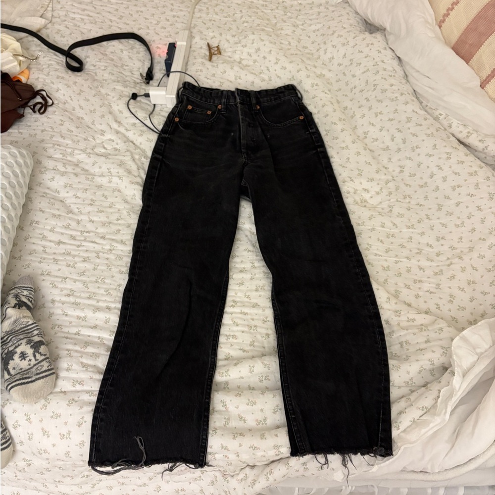 Zara black high waisted jeans straight leg cropped